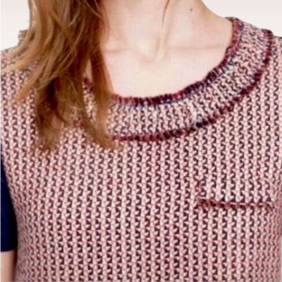 J. Crew Navy Blue, Burgundy & Camel Silk-Blend Tweed Front Tee Size Small - Picture 2 of 13